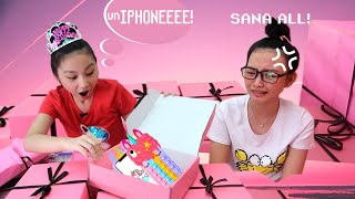 MYSTERY LATE BIRTHDAY GIFTS IN THE PINK BOX PRANK TO AUREA PART 2  Aurea amp Alexa [upl. by Yrallam]