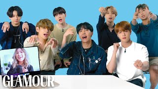 BTS Watches Fan Covers On YouTube  Glamour [upl. by Skeie]