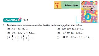 KSSM Matematik Tingkatan 2 Bab 1 pola dan jujukan jom cuba 12 no1 buku teks form2 [upl. by Emmeram]