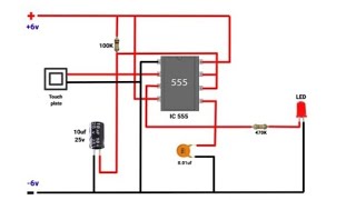 Touch sensor switching circuit using IC 555 [upl. by Keyser]