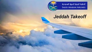 Takeoff from Jeddah King Abdulaziz International Airport with Jeddah view  Saudi Arabian Airlines [upl. by Nylesoy]