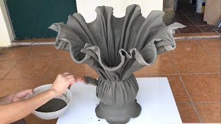 Make Unique Decorative Plant Pots From Fabric And Cement  Cement Craft Ideas At Home [upl. by Marjy209]