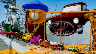 ALL MONSTERS Big amp Small Cars vs Broken Bridge with LIGHTHOUSE EYE amp CAR EATER – BeamNGDrive [upl. by Ambros]