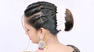 Wow Hairstyle for Wedding Night  Juda Bun Hairstyle for Saree  Very Easy Hairstyle [upl. by Saxena334]