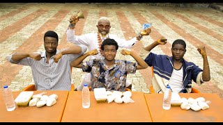 Fufu Eating Competition with Omonla  3 Men vs 18 Wraps of Fufu and Ogbobo Soup [upl. by Beitch465]