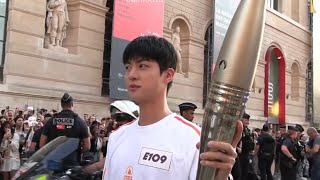 BTS Jin holds Olympics Torch in Paris the Louvre 진 파리올림픽 성화봉송 [upl. by Okoyk]