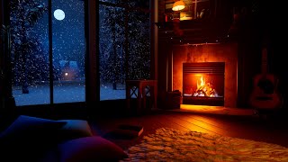 Cozy Cabin Ambience  Snow and Fireplace Sounds for Sleeping Reading Relaxation [upl. by Katharine]