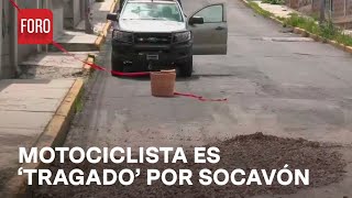 Socavón se ‘traga a motociclista en Xochimilco CDMX  Noticias MX [upl. by Keisling934]