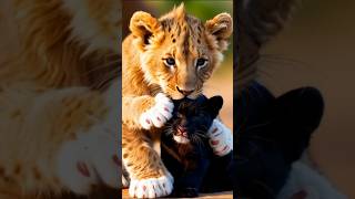 Lions cub rescued the poor little baby black panther shorts aianimals video [upl. by Nikolaos]