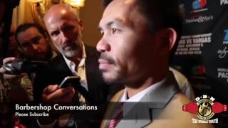 PACQUIAO ASKED TO ADMIT HE LOSS TO MAYWEATHER BY MEDIA MEMBER BARBERSHOP CONVERSATIONS [upl. by Inat165]