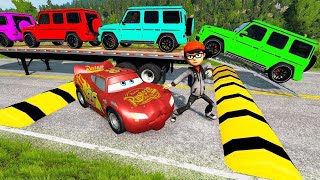 TRANSPORTING PIXAR CARS amp FRUITS WITH COLORED amp JOHN DEERE vs CLAAS vs TRACTORS  BeamNGdrive 962 [upl. by Essyla]