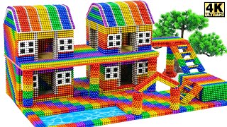 Magnetic Challenge  Build a double villa with colored stairs and a swimming pool  Magnetic Balls [upl. by Nedac]