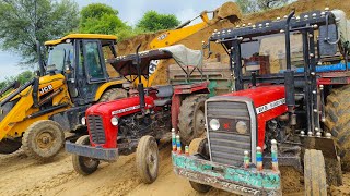 Jcb 3dx Xpert Backhoes Machine Loading Mud in Massey 241amp1035 Tractors Tractors for kids [upl. by Bethena50]