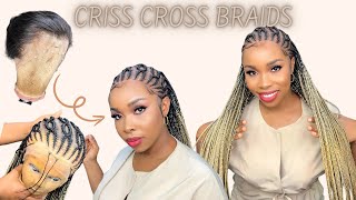 CRISS CROSS STITCH KNOTLESS BRAIDS  STRAIGHT HALF ALL BACK  GLUELESS WIG EDITION [upl. by Bywaters520]