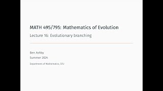 MATH 495795  Lecture 16  Evolutionary branching [upl. by Phelgon]