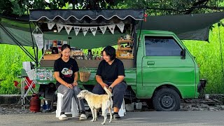 Cafe Vlog Mini Coffee Shop Truck Bar Young Girl Barista Work Hard Dream Mobile Small Business Relax [upl. by Enelez867]