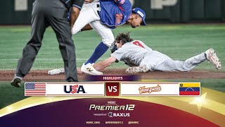 HIGHLIGHTS  Game 35 USA vs Venezuela  WBSC Premier12 2024 presented by RAXUS [upl. by Ecire198]