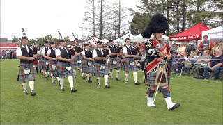 Drum Major leads Strathisla Pipe Band playing Liberton Polka during 2023 Dufftown Highland Games [upl. by Elset]