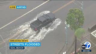 Streets flooded in Seal Beach as storm hits SoCal [upl. by Adlitam]