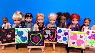 Art class  Elsa amp Anna toddlers  painting  Barbie is the teacher  school [upl. by Zeph656]