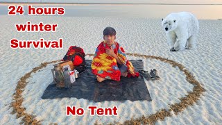 NO tent no sleeping bag  winter survival camping  24 hours challage  camping videos [upl. by Genia]