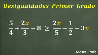 Resolución Desigualdades Lineales de Primer Grado con Fracciones y Enteros paso a paso 5 [upl. by Nnyre]