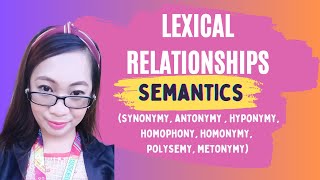 Lexical Relationships synonymy antonymy  hyponymy homophony homonymy polysemy metonymy [upl. by Ydaj]