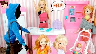 Barbie Doll Bank Playset  Playing with Elsa amp Anna Toddlers [upl. by Hovey103]