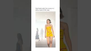 Gigi Hadid walks the runway in a dress made of DHL tape [upl. by Vedi]