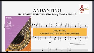 ANDATINO  Trinity Classical Guitar Grade 3  Guitar Notes and Tablature [upl. by Flo91]