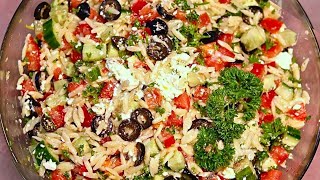 Dieser griechische Nudelsalat ohne Mayo mit Orzo  Kritharaki Nudeln ist ideal für heiße Sommertage [upl. by Ennaeerb318]