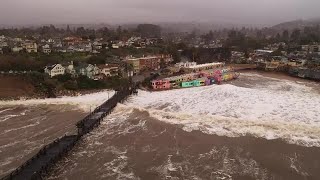 Drone video Capitola Wharf taking a beating from high surf [upl. by Eelamme332]