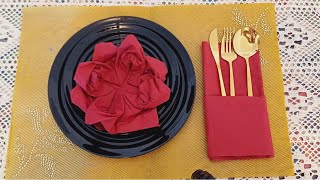 Easy Napkin Folding for Cutlery  How to Fold Napkin into Pocket [upl. by Critta]