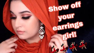 How to wear Hijab with long earrings   paintsbrushes [upl. by Annaerda]