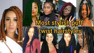 Most stylish puff twist hairstyles for elegant ladies  Twist braids hairstyles 2024  Braids styles [upl. by Minica]