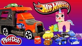 Hot Wheels Blastin Rig Cars Launcher  Disney Pixar Cars Micro Drifters and Play Doh Unikitty [upl. by Conroy]