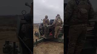 Ukrainian soldiers firing Bofors 40mm AA gun L70 shorts [upl. by Eppilihp]