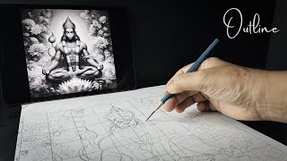 Hanuman Ji Outline Drawing  How to Draw Outline with Grid Method sketchbookbyabhishek [upl. by Nemad]