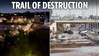 Horrifying moment Spanish floods take out entire bridge in seconds in town where 40 killed [upl. by West]