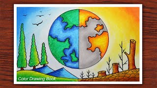 How to draw world environment day poster Save nature drawing easy [upl. by Barra]