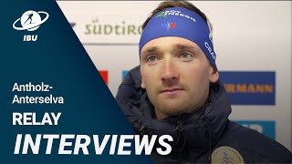 World Cup 2223 Antholz Men Relay Interviews [upl. by Noruq132]