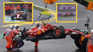 💔 Carlos Sainz CAR CRASH amp Lewis Hamilton CAR CRASH and eliminated  Sao Paulo Grand Prix [upl. by Yanttirb]