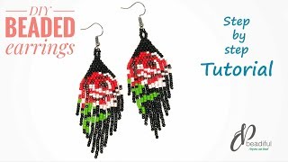 DIY beaded earrings I Rose earrings I Brick stitch earrings I Earrings tutorial I Bông tai handmade [upl. by Yanal]