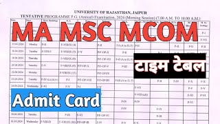 Rajasthan University PG Exam Time Table 2024MA MSC MCOM EXAMS TIME TABLE UNIRAJ PG EXAM ADMIT CARD [upl. by Alleahcim]