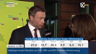 Landtagswahlen 2016 Christian Lindner zu den Wahlergebnissen am 13032016 [upl. by Ailimac]