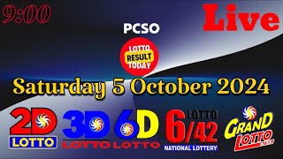 Today PCSO live 9pm Lotto Results Saturday 5 October 2024 [upl. by Levine]