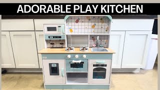 Adorable Play Kitchen with Opening Cabinets Light Up Burners amp More [upl. by Ahseikram]