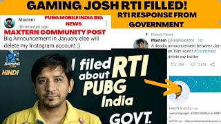 Maxtern Community Post 😳Gaming Josh RTI Filled About Pubg India To Government [upl. by Ttehc]