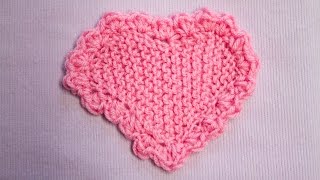 Herz in Kraus rechts mit Häkelkante  Heart in Garter stitch with crochet border [upl. by Clarabelle]