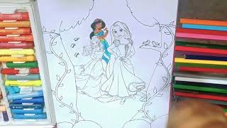 Jasmine Belle Rapunzel Colouring  Disney Princess Colouring Pages [upl. by Anilrahc]